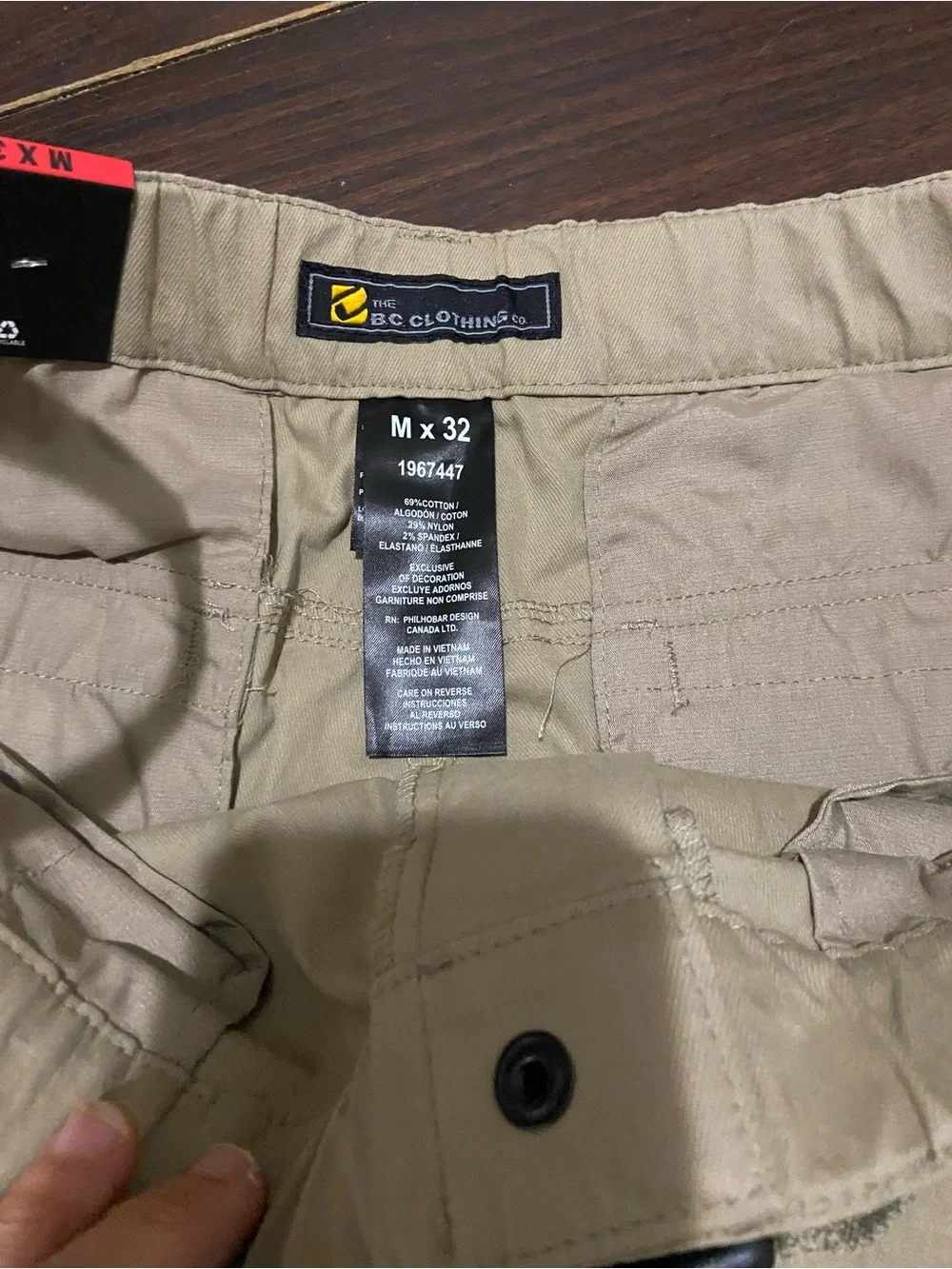 BC Clothing Men's Convertible Pants Hiking Cargo Belted, Tan, Size: M x 32